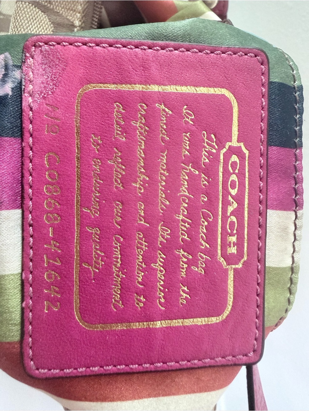 Coach Signature Stripe Pink Mini Shoulder Bag + Matching Keychain Wallet Y2K - Picture 4 of 7